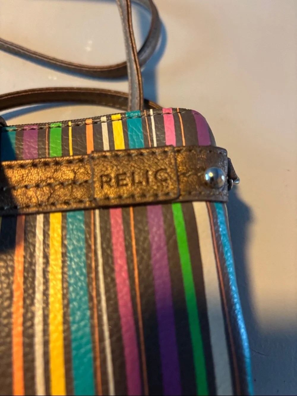 Relic Multicolor Striped Leather Wristlet in Brown Trim